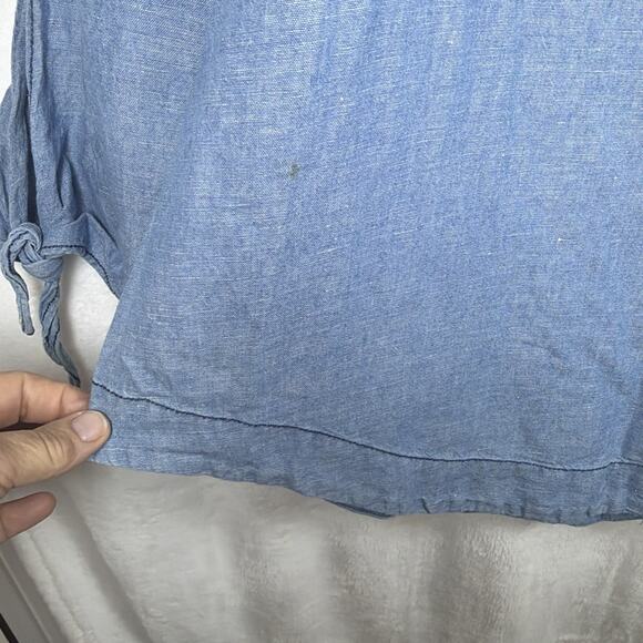 Free People Show Some Shoulder Top Chambray Blue Denim Tie Sleeves Size Small - Picture 5 of 13